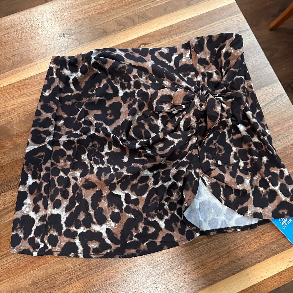 Cupshe Mini Swim Sarong Skirt Bikini Coverup Leopard Print NEW